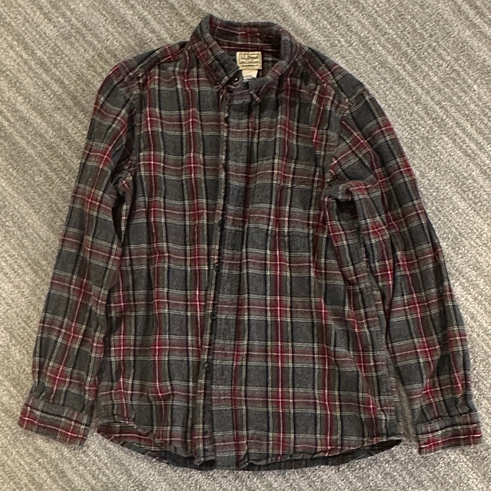 LLBean Plaid Men's Shirt - Gray and Red